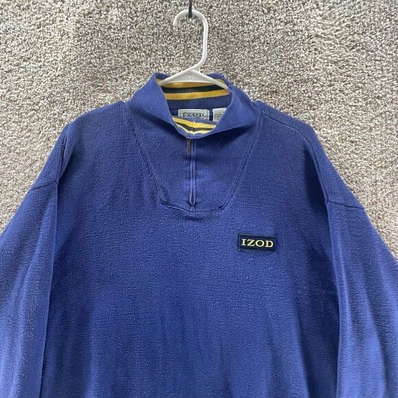 Vintage Izod Sweater Mens Extra Large Blue Yellow Quarter Zip Pullover Cotton - Picture 3 of 11